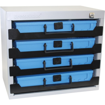 Låsbar sortimentboks med 4 kass