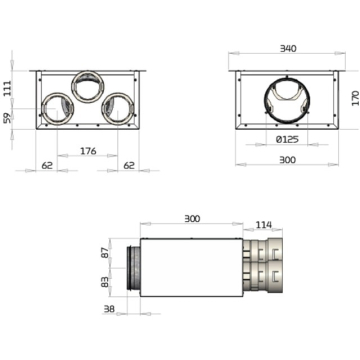 Nilair boks f/indbl over dør 3xø125